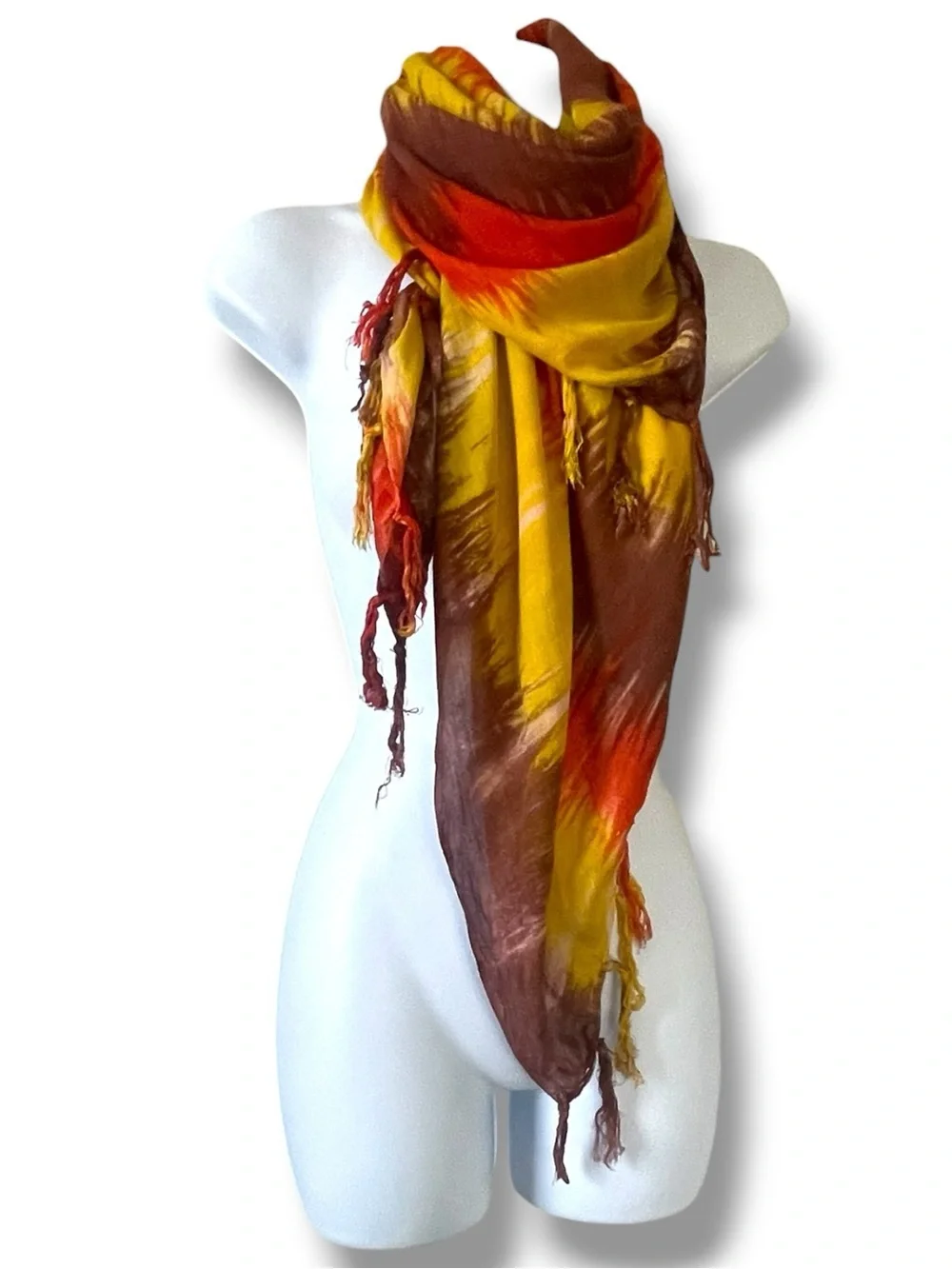 Tie Dye Fringe Scarf Wrap Shawl Festival Earth Tone Sarong Beach Cover Up Boho
